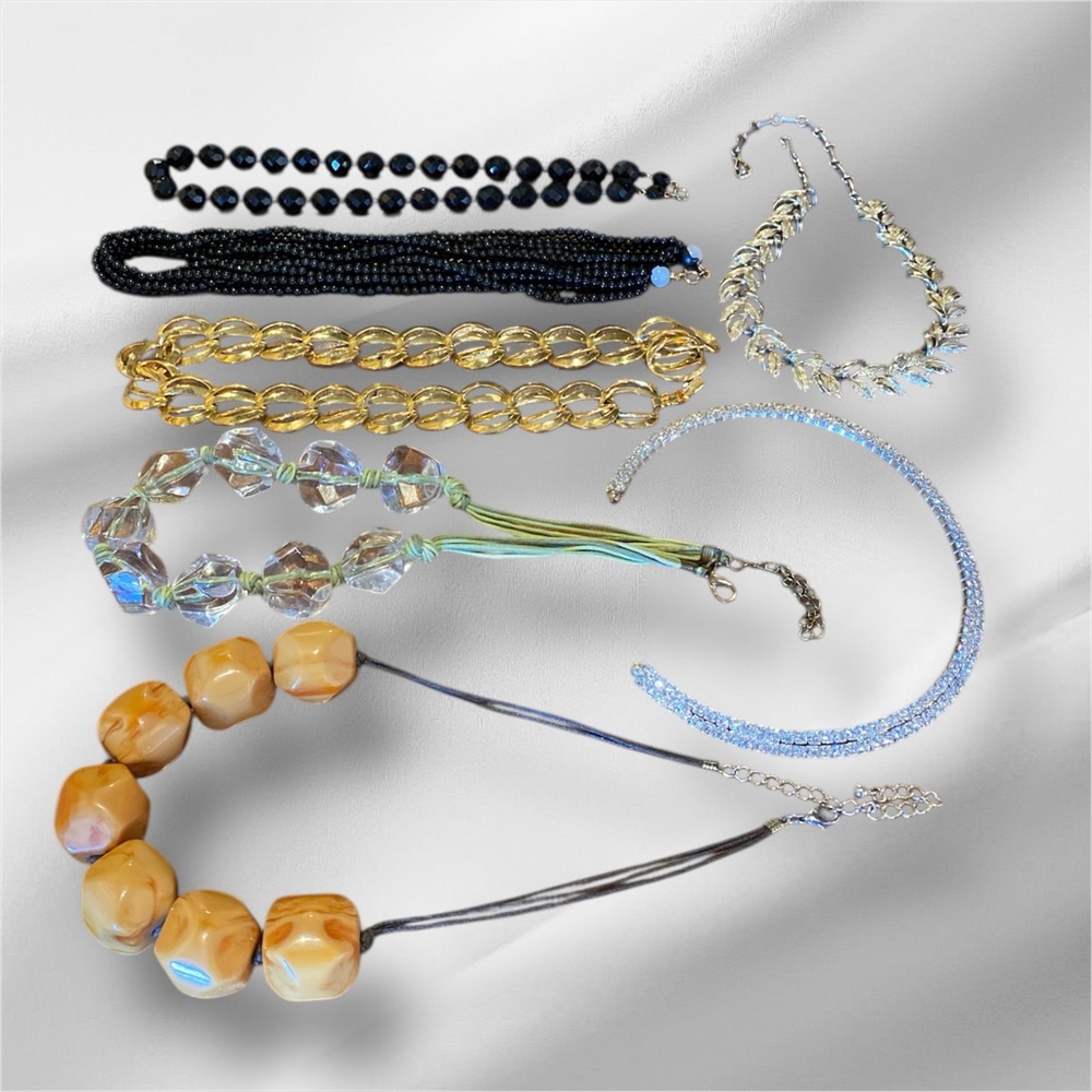 Set of 7 Vintage Elegant Gold, silver and Black Necklace Set